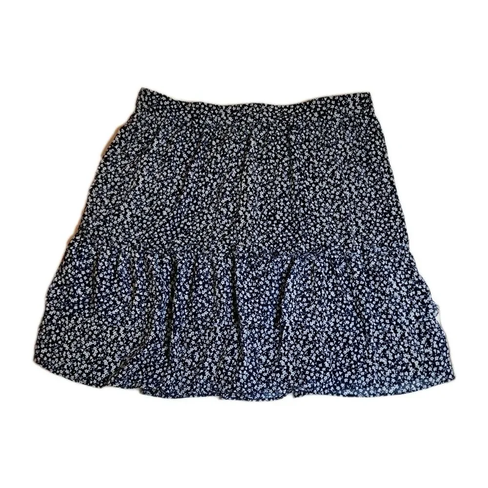 J. Crew Women's Tiered Ruffle Mini Skirt Size M Blue Floral